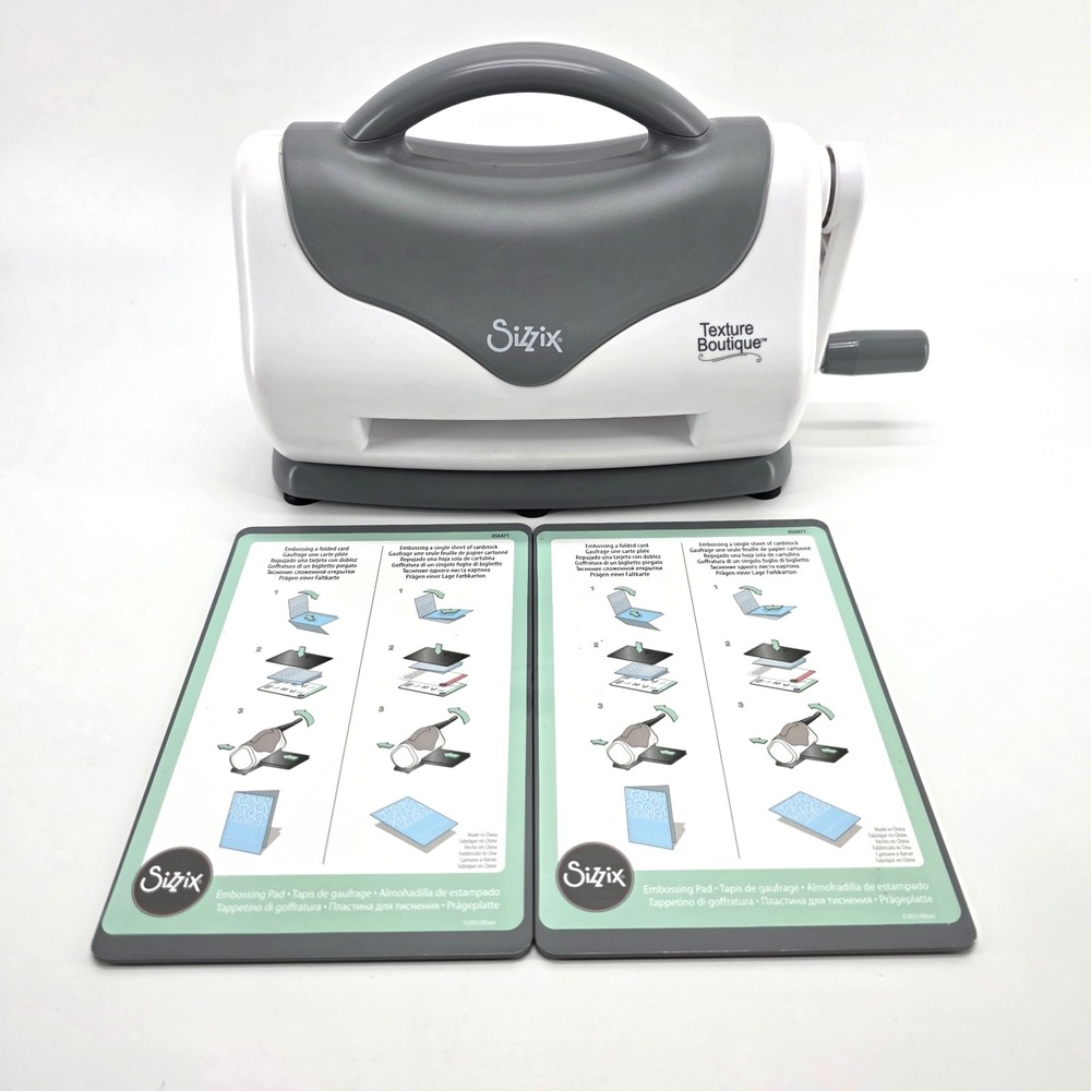Sizzix Texture Boutique Embossing Machine + 2 Embossing Pads Craft Carry Handle